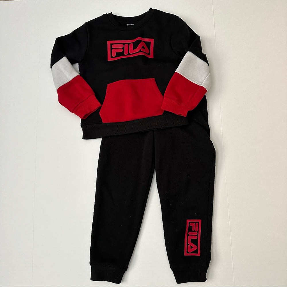 Fila Boys Black Pullover Sweatshirt and Jogger Set Size 4
